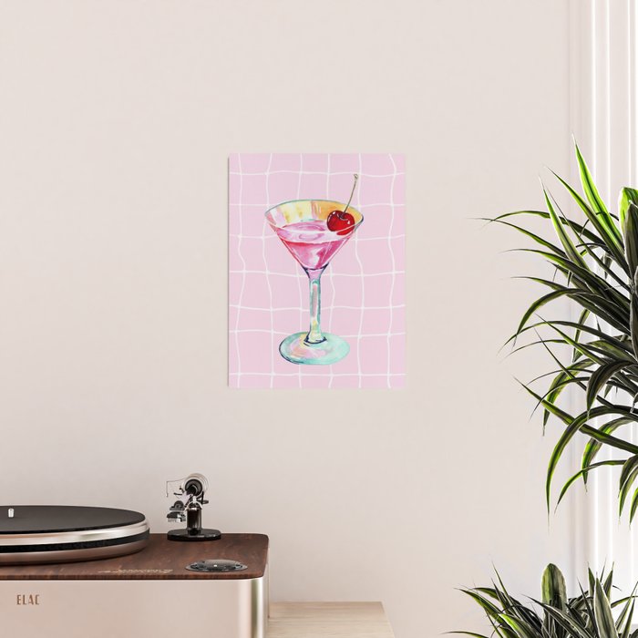 Pink Aesthetic Martini Glass with Cherry Poster Gallery Image 2