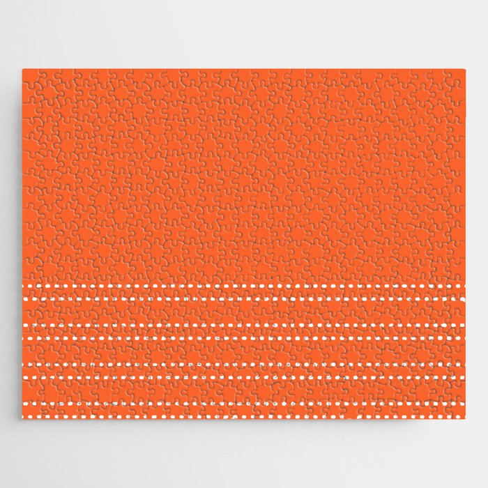 Zoe Dotted Smudge Stripes Minimalist Pattern in Orange and White Jigsaw Puzzle Gallery Image 1