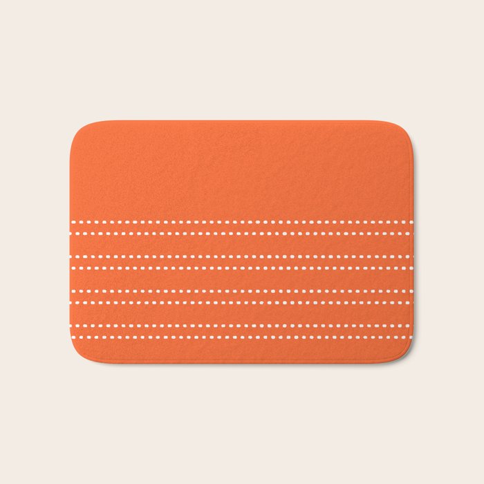 Zoe Dotted Smudge Stripes Minimalist Pattern in Orange and White Bath Mat Gallery Image 1