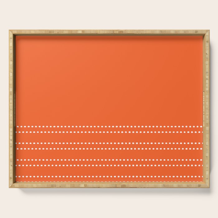 Zoe Dotted Smudge Stripes Minimalist Pattern in Orange and White Serving Tray Gallery Image 1