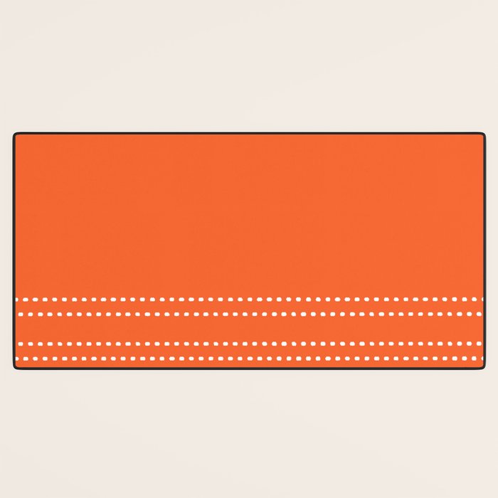 Zoe Dotted Smudge Stripes Minimalist Pattern in Orange and White Desk Mat Gallery Image 3