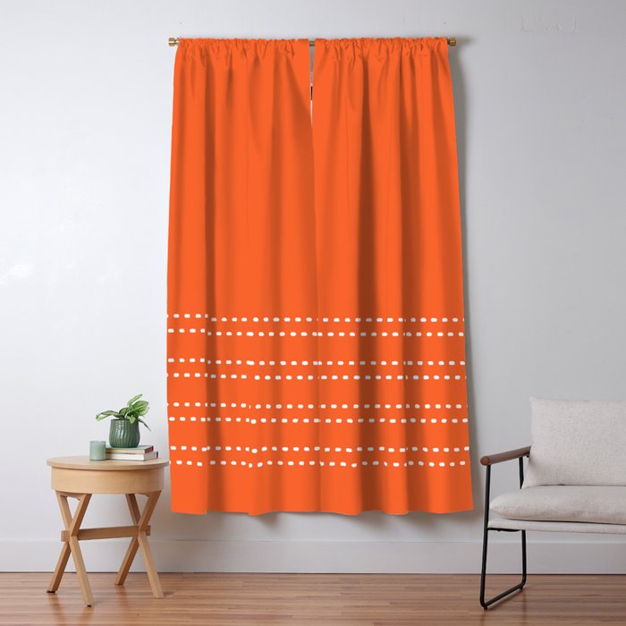 Zoe Dotted Smudge Stripes Minimalist Pattern in Orange and White Window Curtain Gallery Image 5