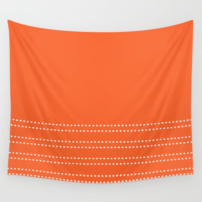 Zoe Dotted Smudge Stripes Minimalist Pattern in Orange and White Wall Tapestry Gallery Image 1