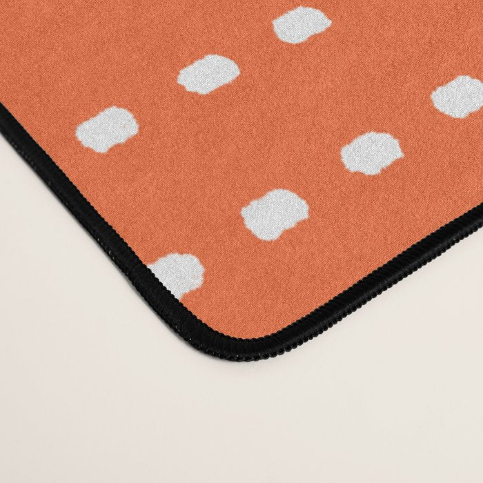 Zoe Dotted Smudge Stripes Minimalist Pattern in Orange and White Desk Mat Gallery Image 4