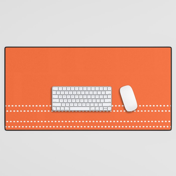Zoe Dotted Smudge Stripes Minimalist Pattern in Orange and White Desk Mat Gallery Image 1