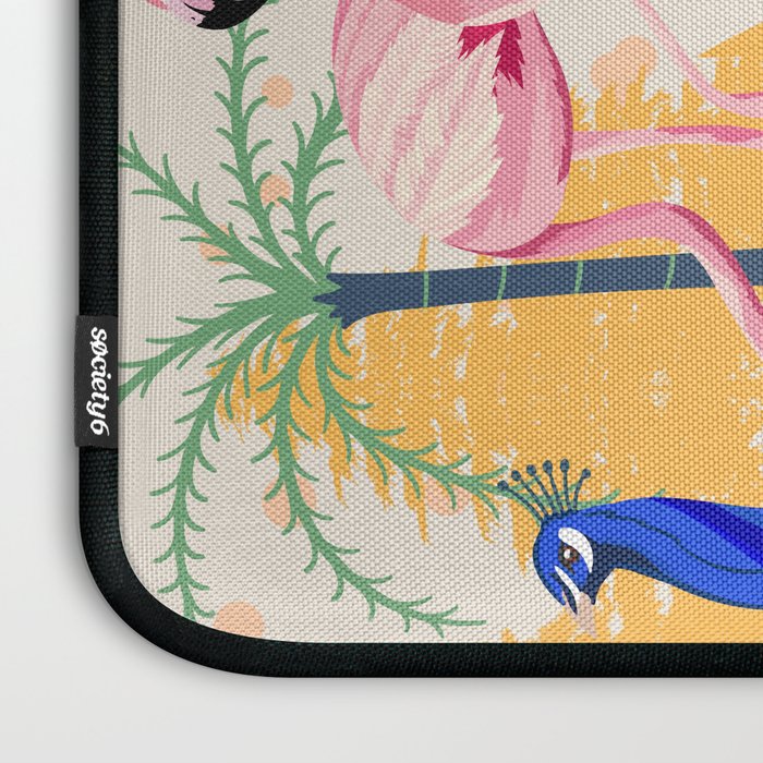 Utopia, Tropical Wildlife Animals, Flamingo Peacock Seagull Vintage Botanical Palm Laptop Sleeve Gallery Image 3