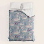 Botanical Blue Elegant Swan Pattern Comforter Gallery Image 6