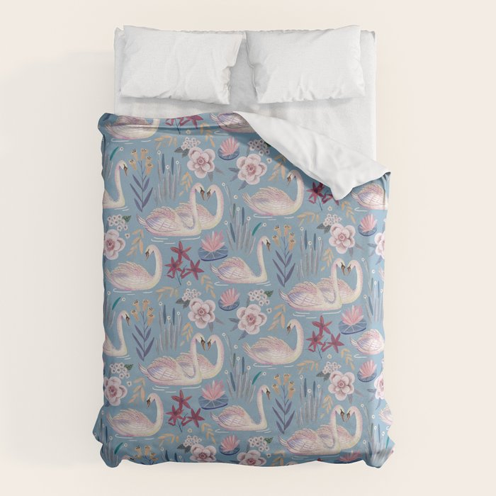 Botanical Blue Elegant Swan Pattern Duvet Cover Gallery Image 6