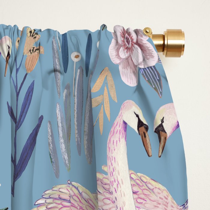 Botanical Blue Elegant Swan Pattern Window Curtain Gallery Image 2