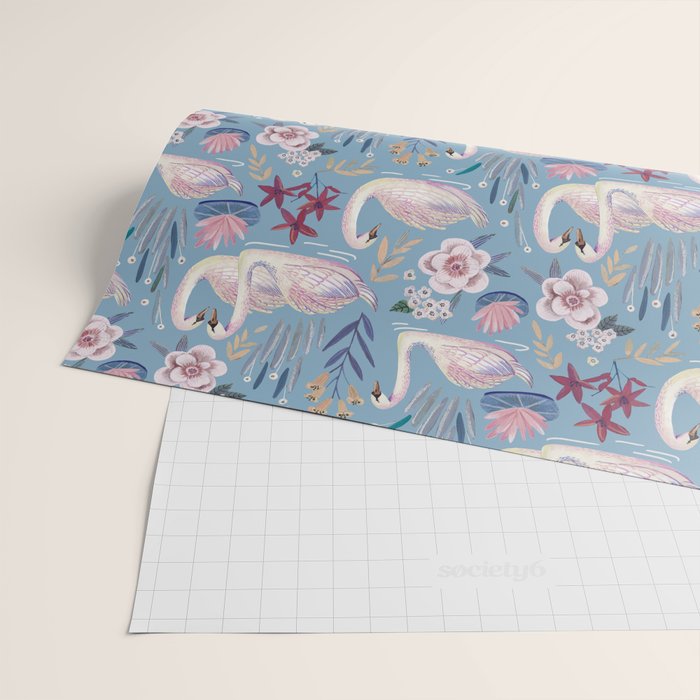 Botanical Blue Elegant Swan Pattern Wrapping Paper Gallery Image 2