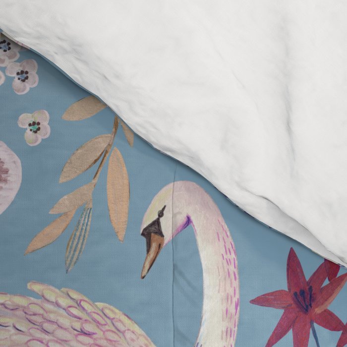 Botanical Blue Elegant Swan Pattern Comforter Gallery Image 4