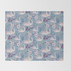Botanical Blue Elegant Swan Pattern Throw Blanket Gallery Image 2
