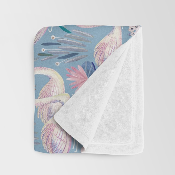 Botanical Blue Elegant Swan Pattern Throw Blanket Gallery Image 3