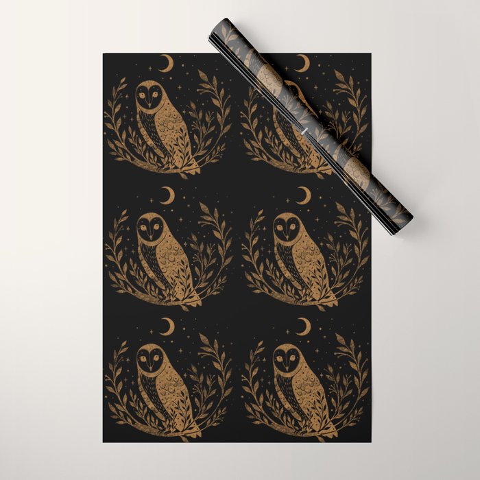 Owl Moon - Gold Wrapping Paper Gallery Image 1