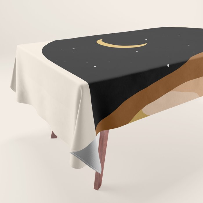 Desert Nights, Modern Bohemian Travel Sand Dunes, Eclectic Moon Stars Vintage Arc, Pastel Building Nature Landscape  Tablecloth Gallery Image 1