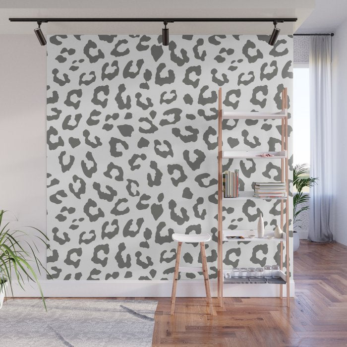 Safari Leopard Print - Grey & White Wall Mural Gallery Image 1