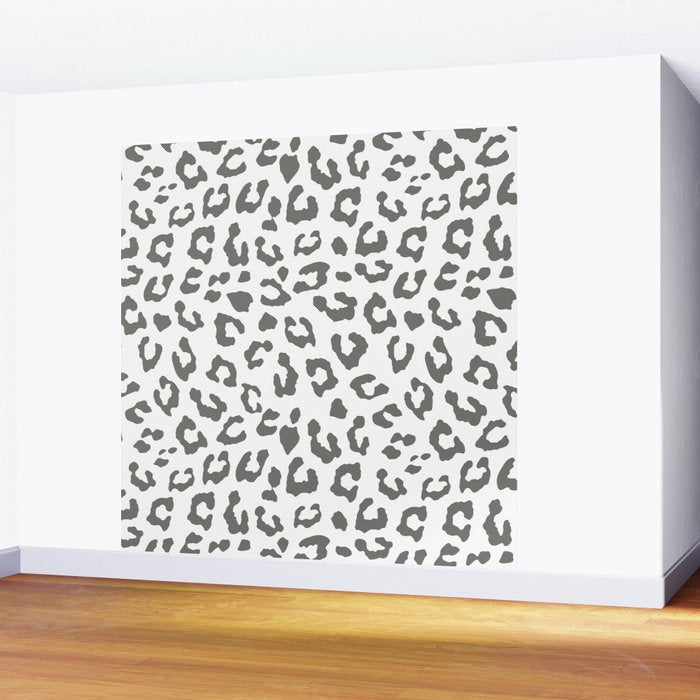 Safari Leopard Print - Grey & White Wall Mural Gallery Image 2