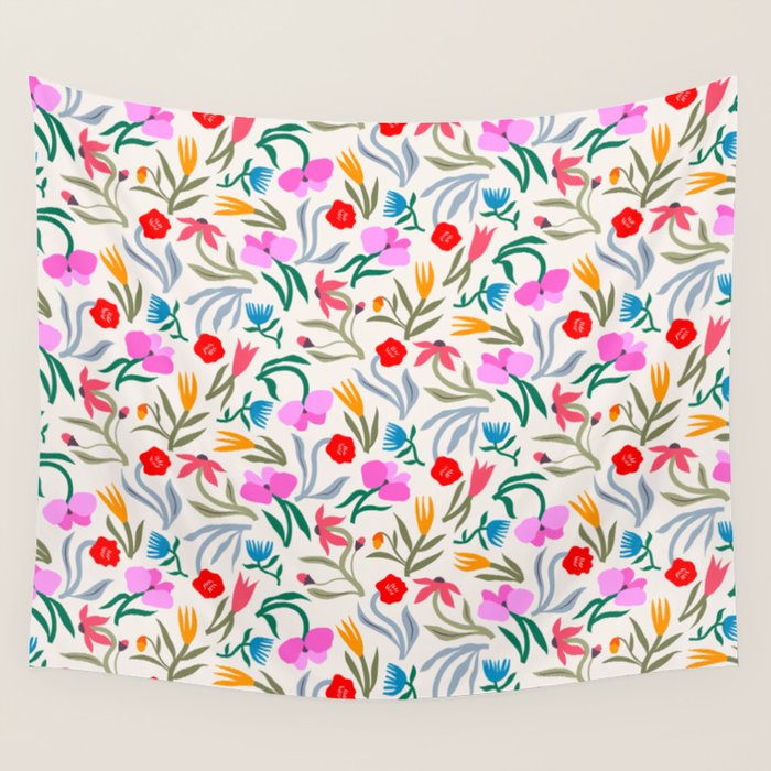 Wild Botanica Bloom - Romantic Abstract Floral Pattern Wall Tapestry Gallery Image 1
