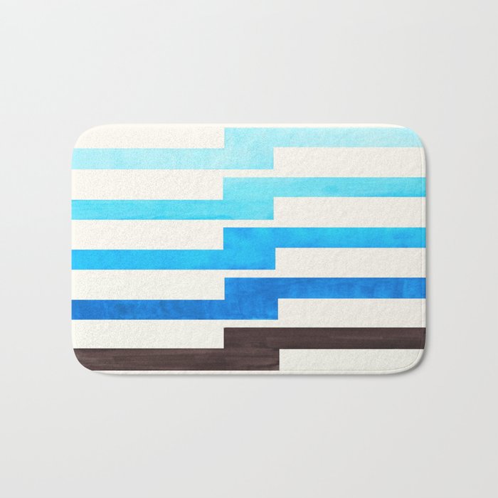 Blue Baby Blue Watercolor Minimalist Geometric Zig Zag Lightning Bolt Pattern Bath Mat Gallery Image 1