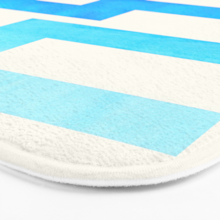 Blue Baby Blue Watercolor Minimalist Geometric Zig Zag Lightning Bolt Pattern Bath Mat Gallery Image 3