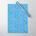 Whimsical Tiny Toys & Pine Branches in Blue Wrapping Paper Gallery Image 1