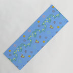 Whimsical Tiny Toys & Pine Branches in Blue Yoga Mat Gallery Image 1