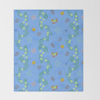 Whimsical Tiny Toys & Pine Branches in Blue Throw Blanket Gallery Image 2
