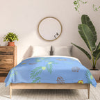 Whimsical Tiny Toys & Pine Branches in Blue Comforter Gallery Image 3