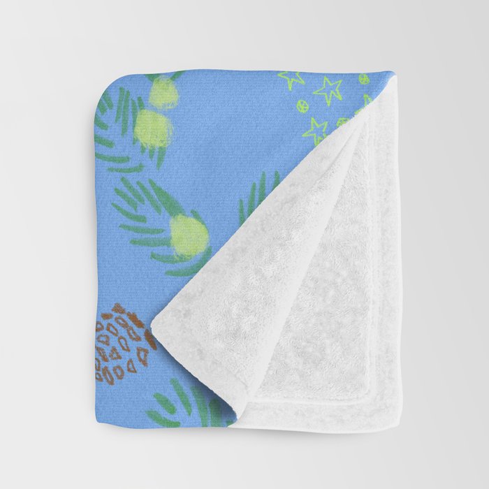 Whimsical Tiny Toys & Pine Branches in Blue Throw Blanket Gallery Image 3