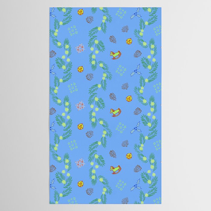 Whimsical Tiny Toys & Pine Branches in Blue Tablecloth Gallery Image 2