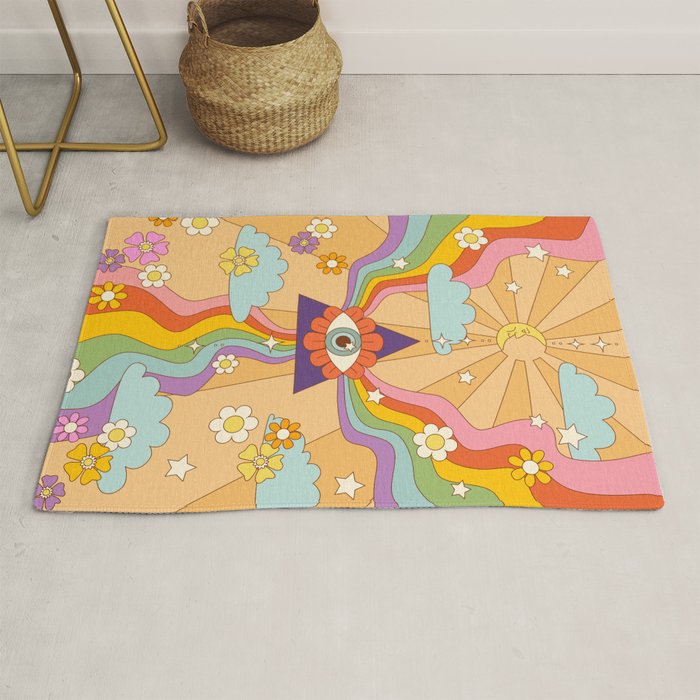 retro hippie boho rainbow print  Rug Gallery Image 1