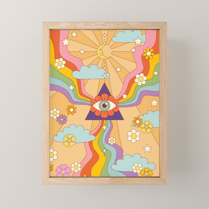 retro hippie boho rainbow print  Mini Art Print Gallery Image 1
