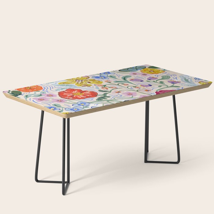 Vibrant Wildflower Garden Pattern Hand Painted Folk Floral Design Coffee Table Gallery Image 1