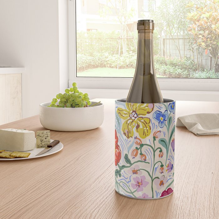 Vibrant Wildflower Garden Pattern Hand Painted Folk Floral Design Wine Chiller Gallery Image 4