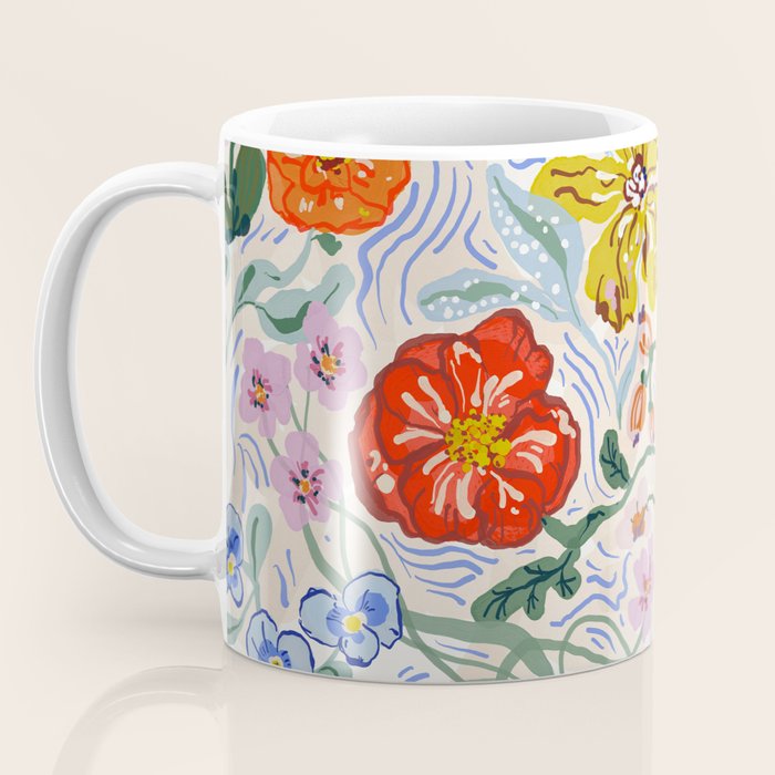 Vibrant Wildflower Garden Pattern Hand Painted Folk Floral Design Coffee Mug Gallery Image 3