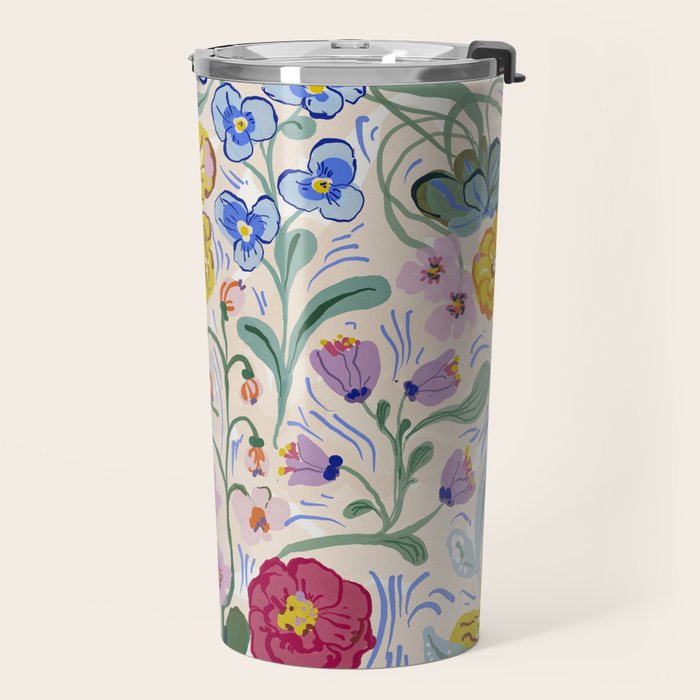 Vibrant Wildflower Garden Pattern Hand Painted Folk Floral Design Travel Mug Gallery Image 2