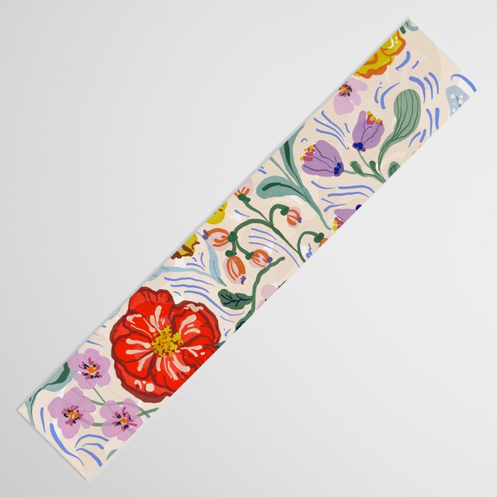 Vibrant Wildflower Garden Pattern Hand Painted Folk Floral Design Table Runner Gallery Image 3