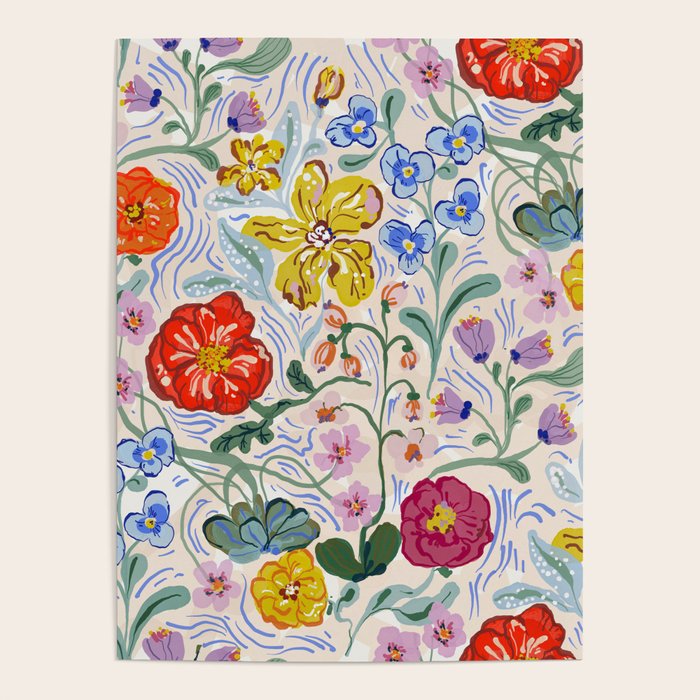 Vibrant Wildflower Garden Pattern Hand Painted Folk Floral Design Poster Gallery Image 4