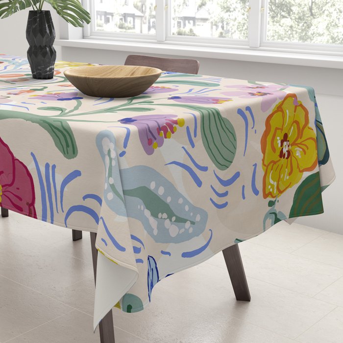Vibrant Wildflower Garden Pattern Hand Painted Folk Floral Design Tablecloth Gallery Image 3