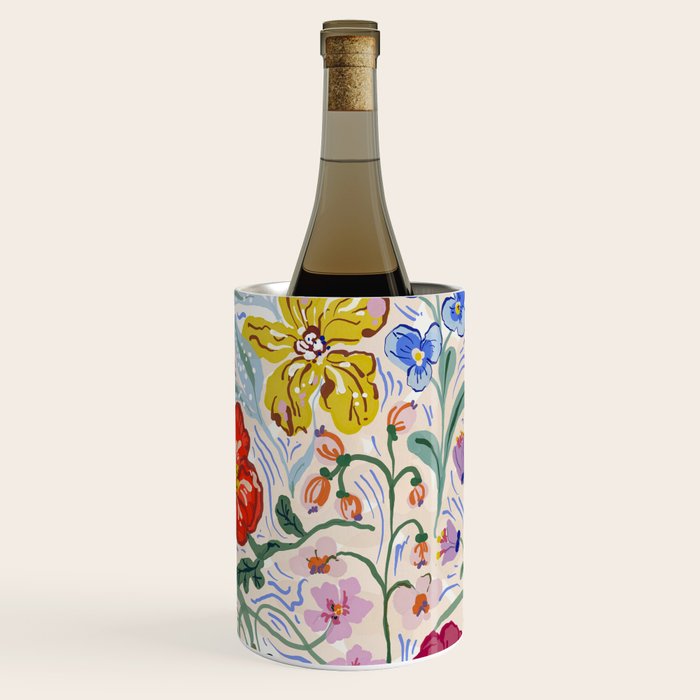 Vibrant Wildflower Garden Pattern Hand Painted Folk Floral Design Wine Chiller Gallery Image 1