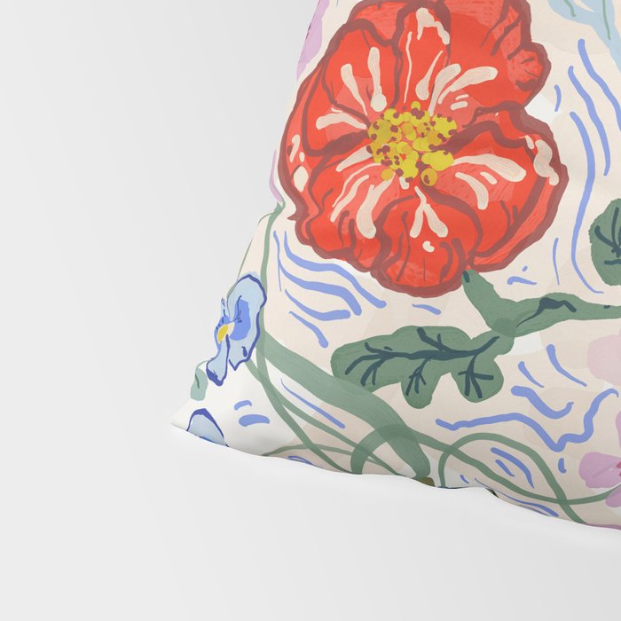 Vibrant Wildflower Garden Pattern Hand Painted Folk Floral Design Pillow Sham Gallery Image 4