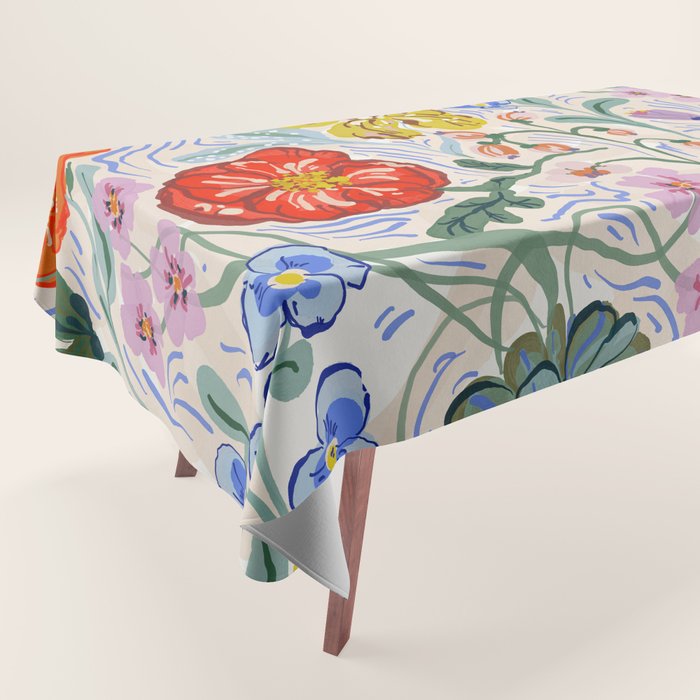 Vibrant Wildflower Garden Pattern Hand Painted Folk Floral Design Tablecloth Gallery Image 1