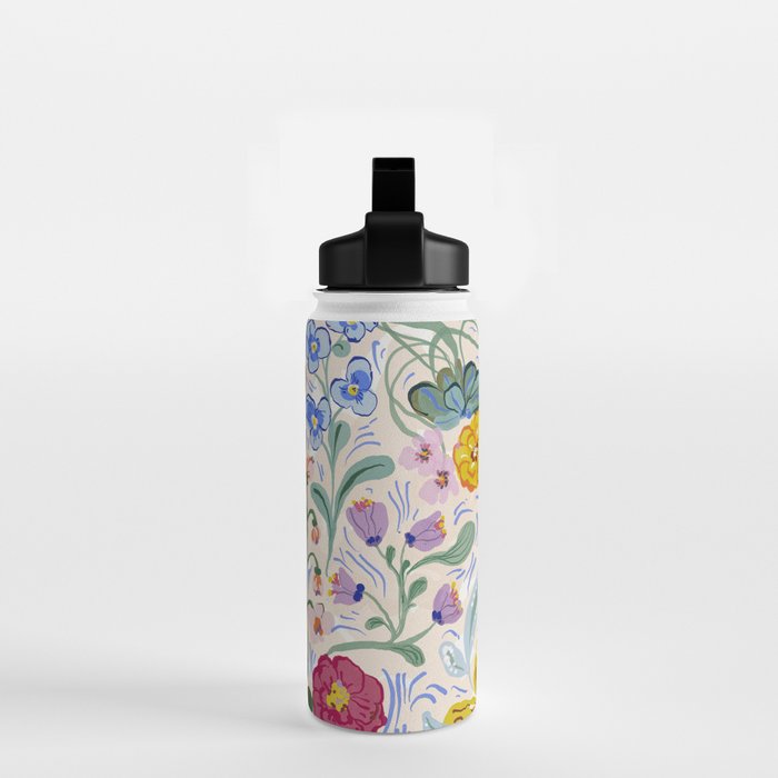 Vibrant Wildflower Garden Pattern Hand Painted Folk Floral Design Water Bottle Gallery Image 2