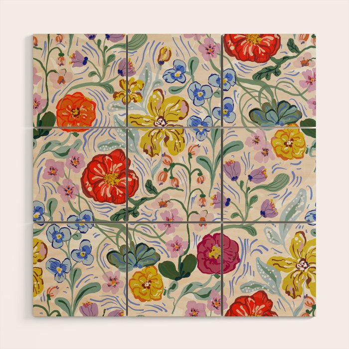 Vibrant Wildflower Garden Pattern Hand Painted Folk Floral Design Wood Wall Art Gallery Image 1