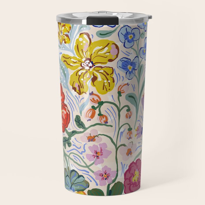 Vibrant Wildflower Garden Pattern Hand Painted Folk Floral Design Travel Mug Gallery Image 1