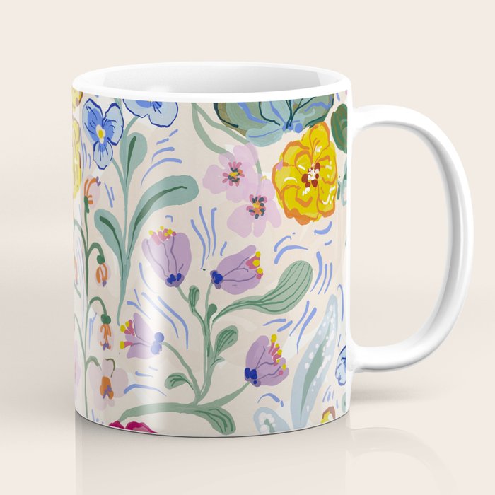Vibrant Wildflower Garden Pattern Hand Painted Folk Floral Design Coffee Mug Gallery Image 1