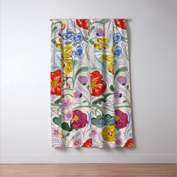 Vibrant Wildflower Garden Pattern Hand Painted Folk Floral Design Window Curtain Gallery Image 3