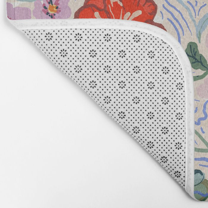 Vibrant Wildflower Garden Pattern Hand Painted Folk Floral Design Bath Mat Gallery Image 2