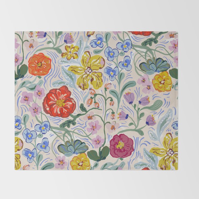 Vibrant Wildflower Garden Pattern Hand Painted Folk Floral Design Throw Blanket Gallery Image 2