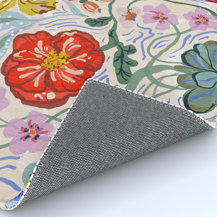 Vibrant Wildflower Garden Pattern Hand Painted Folk Floral Design Rug Gallery Image 4